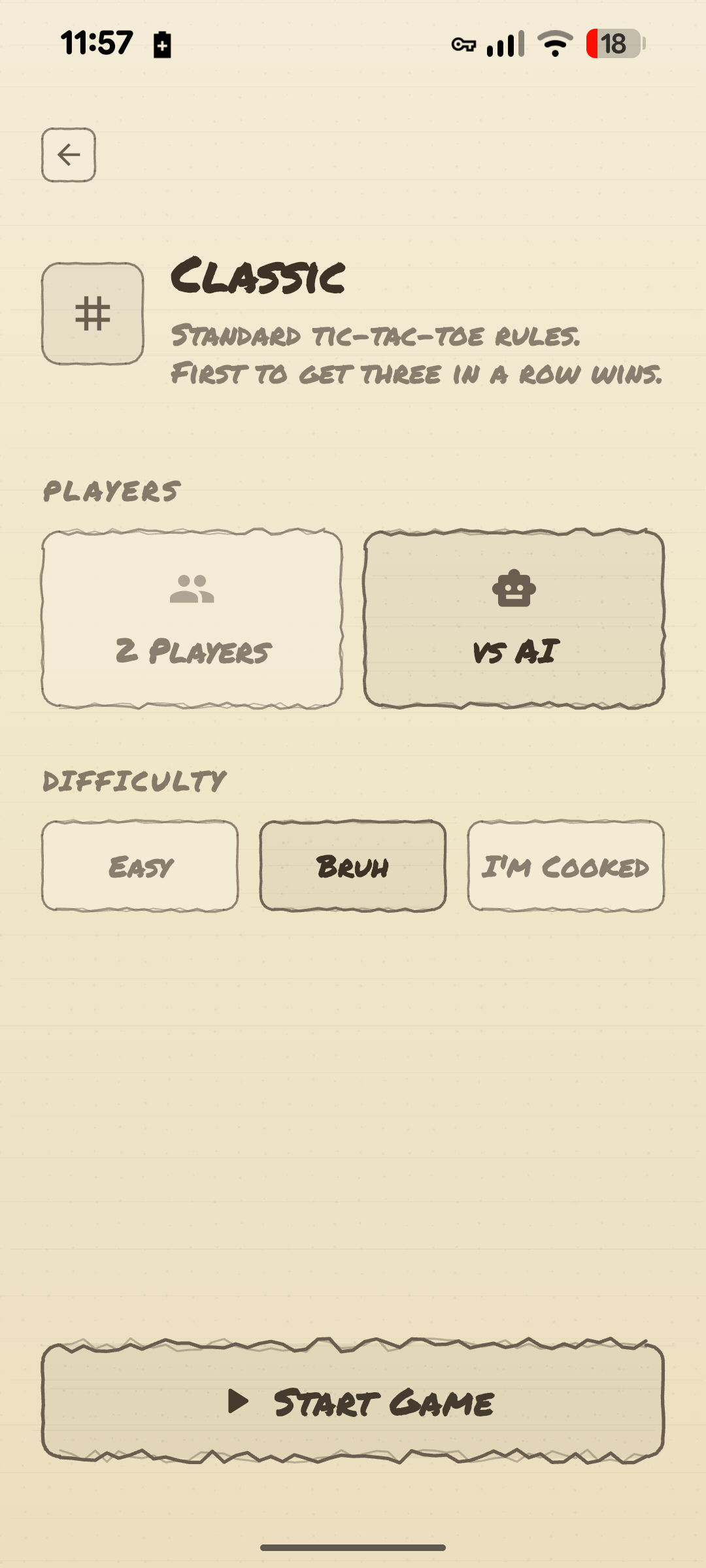 Classic mode setup - Playful theme